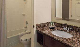 Sonesta Chicago O'Hare Airport Rosemont guest bathroom, furnished with shower and bath, lavatory, and sink.