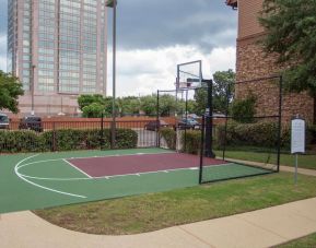 The hotel’s basketball court provides the chance to stay fit in the fresh air and is separated from the car park with fencing.
