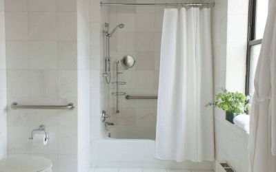 Guest bathroom in The Benjamin Royal Sonesta New York, featuring bath, shower, lavatory, and a small potted plant.
