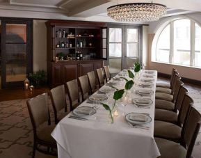 The Benjamin Royal Sonesta New York’s corner room offers white tablecloth dining in a chic setting, with plenty of natural light and a glittering chandelier.