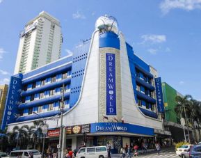 The exterior of Dreamworld Araneta has a predominantly blue and white color scheme, with the chain’s name clearly depicted.