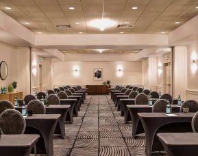 Royal Sonesta Portland Downtown meeting room, with tables arranged in a classroom format and seating for dozens of attendees.