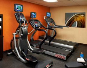 The hotel fitness center has art on the wall and a range of exercise equipment, including treadmills and an elliptical.