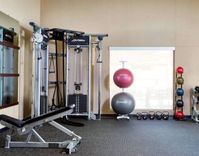 Sonesta Select Raleigh Durham Airport Morrisville’s fitness center has free weights (both dumbbells and kettlebells), and various other types of exercise equipment, including gym balls.