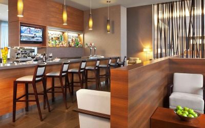 Bar and coworking space at Novotel Toronto Vaughan Centre.