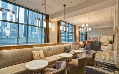 Dining and coworking space at Homewood Suites By Hilton Chicago-Downtown.