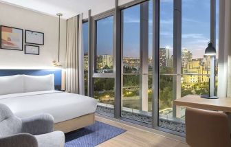 King room with natural light at Hilton Garden Inn Tbilisi Riverview.