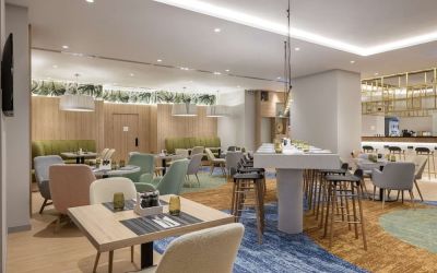 Lounge and lobby area at Hilton Garden Inn Tbilisi Riverview.