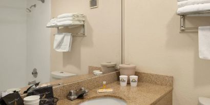 Private guest bathroom at EnVision Hotel Miami International Airport.