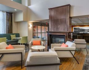 Lobby and coworking space at Hampton Inn & Suites By Hilton Edmonton/West.