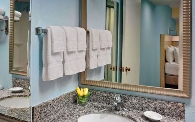 Sonesta ES Suites Tucson guest bathroom provides an ensuite shower and sink.