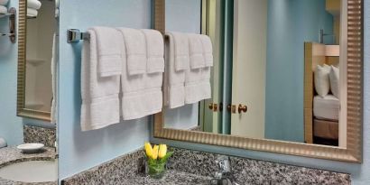 Sonesta ES Suites Tucson guest bathroom provides an ensuite shower and sink.