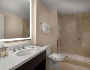 Guest bathroom with shower at The Chase Park Plaza Royal Sonesta St. Louis.