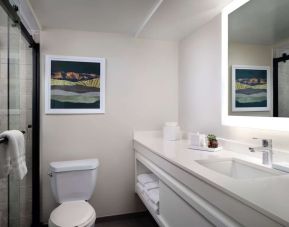 Guest bathroom with shower at Sonesta Irvine.