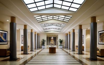 Spacious lobby at Sonesta Redondo Beach & Marina.