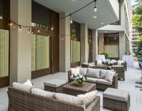 Outdoor terrace and seating area at Sonesta White Plains Downtown.