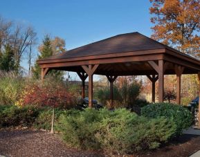 Outdoor terrace and garden at Sonesta Simply Suites Cleveland North Olmsted Airport.