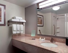 Guest bathroom with showre at Sonesta Select Atlanta Cumberland Galleria.