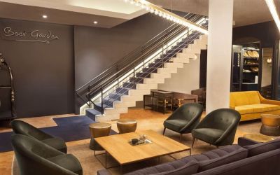 Lobby and lounge at The Tillary Hotel.