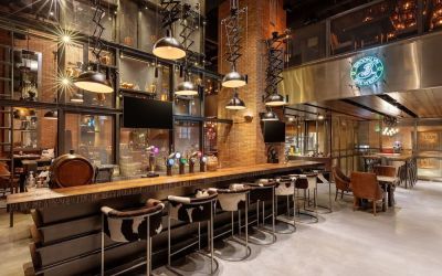 Cozy hotel bar at Hilton Dubai Al Habtoor City.