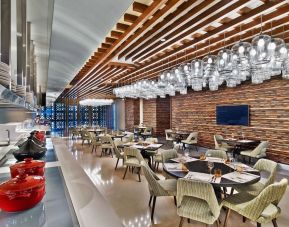 Dining and coworking space at V Hotel Dubai.