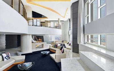 Lobby and hotel entrance at V Hotel Dubai.