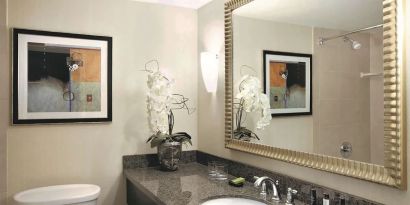 Guest bathroom at Embassy Suites By Hilton Denver Tech Center.