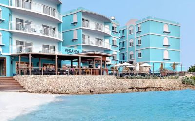 Hotel exterior overlooking the ocean at Oyster Bay Beach Resort.