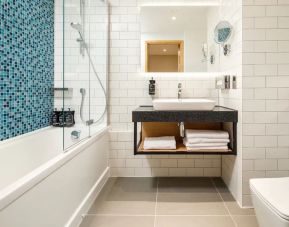 Private bathroom with shower at Holiday Inn Manchester Airport.  