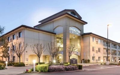 Hotel exterior at DoubleTree By Hilton Ontario Airport.