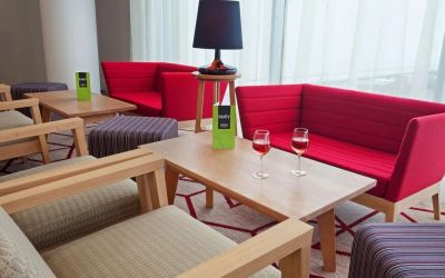 Coworking lounge at Hampton By Hilton London Gatwick Airport.