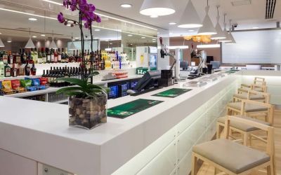 Hotel dining room at Hampton By Hilton London Gatwick Airport.