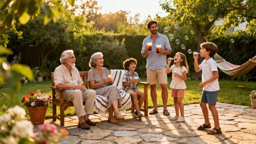 what is a staycation: family enjoying a staycation in their backyard