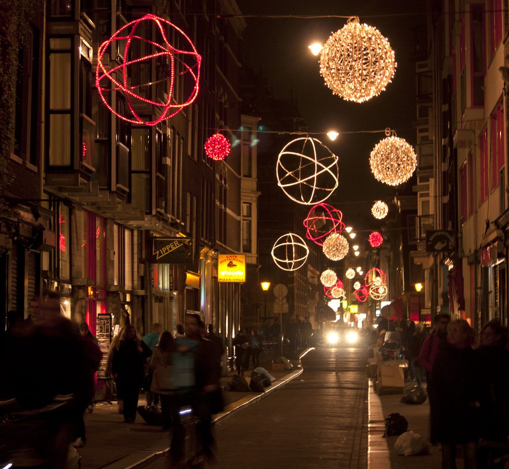 Nieuwe Hoogstraat Amsterdam decorated for Christmas and New Years.