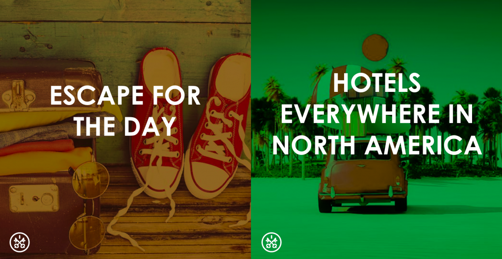Book a hotel room to work, rest, freshen up, across North America!