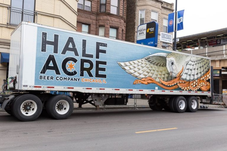Artsy octopus with bird on Half Acre Brewery Beer Truck.