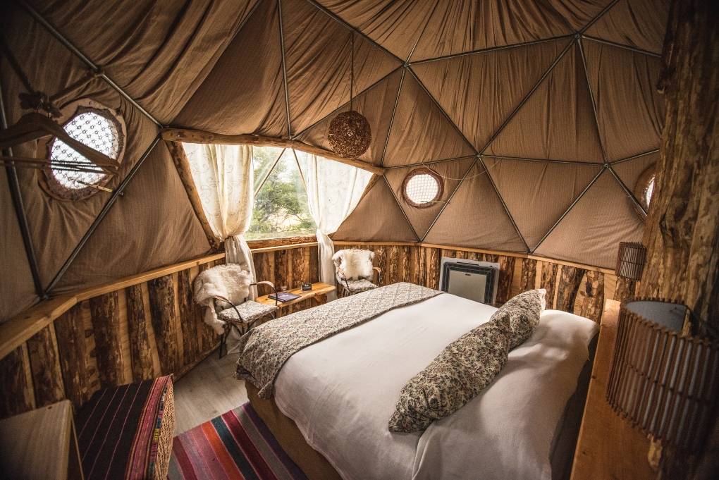 Inside of a suite dome at EcoCamp in Patagonia.