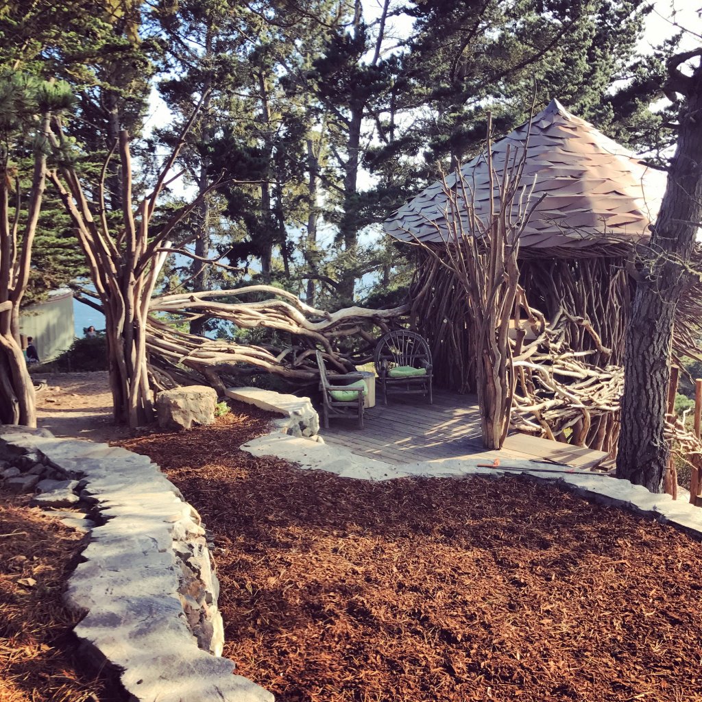 View of twig hut at Treebones Resort in Big Sur, CA
