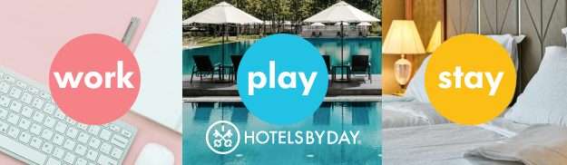 work play stay with pool: Day use room with early check-in for work, pool amenities for relaxation, and comfortable stay options. Book with HotelsByDay.
