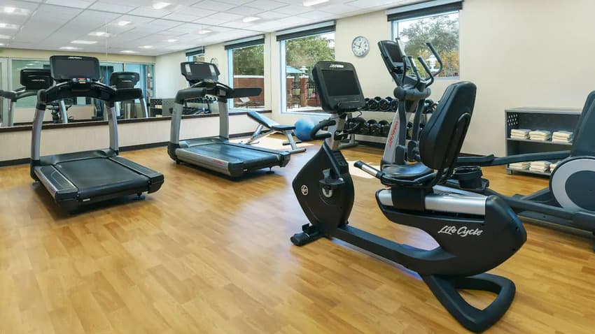 Fitness center with treadmills, elliptical machines and more.